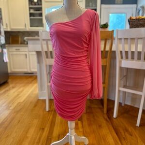 Hello Molly bubble gum pink one sleeve mini dress